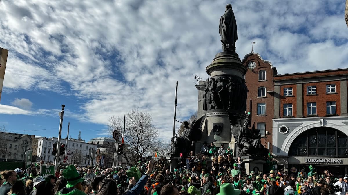 Crowd watching the parade on St. Patrick's day
