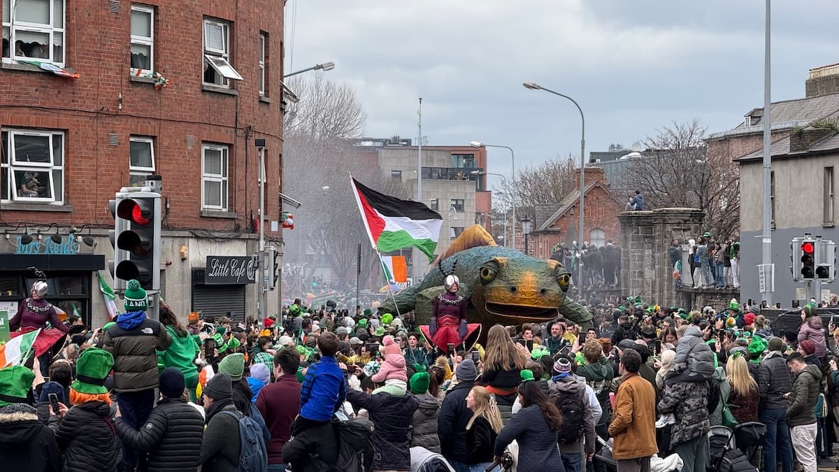 Crowd watching parade on Kevin Street